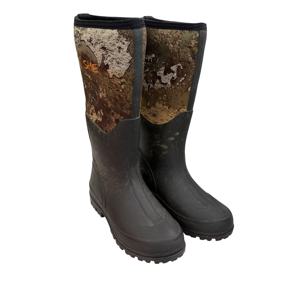 SHE Outdoor Womens Camo Hunting Boots Black Rubber Waterproof Steel Shank Size 7